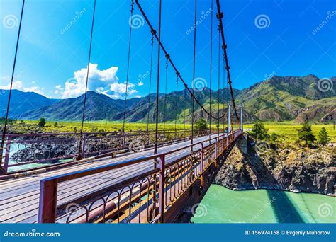 Bridge Over The Katun River Gorny Altai Siberia Russia Editorial