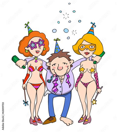 party happy drunk man in company of two sexy girls stock vector adobe stock