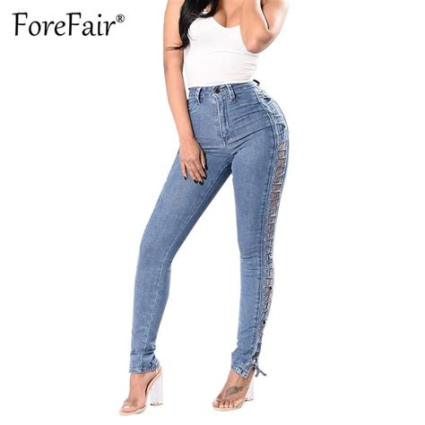 Fashion Side Lace Up Slim Stretchy Pencil Jeans Pants For Women Pants For Women Flannel Lined