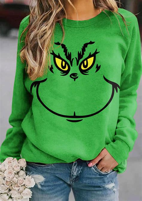 Grinch Face Pullover Sweatshirt Green Komily