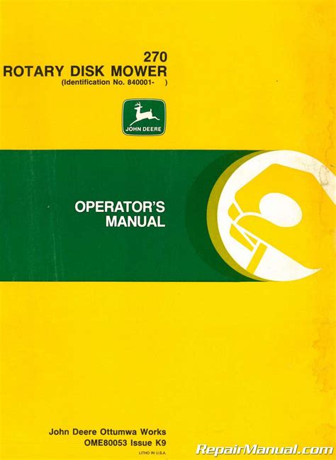 Used John Deere Rotary Disk Mower Operators Manual