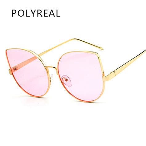 Polyreal Oversized Cat Eye Sunglasses Women Brand Designer Large Metal