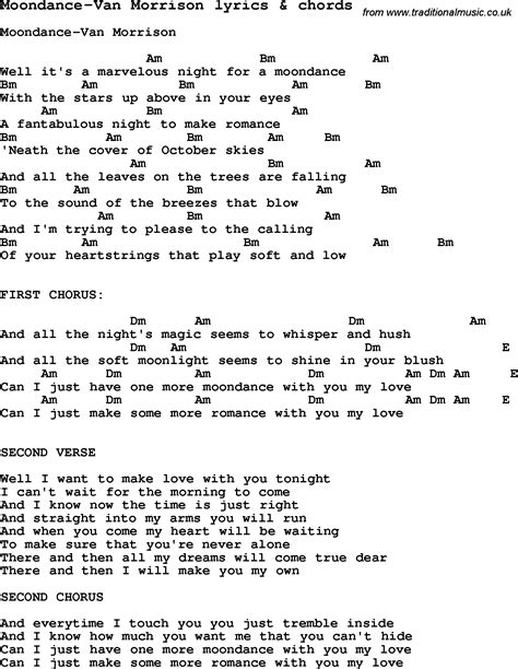 Love Song Lyrics For Moondance Van Morrison With Chords