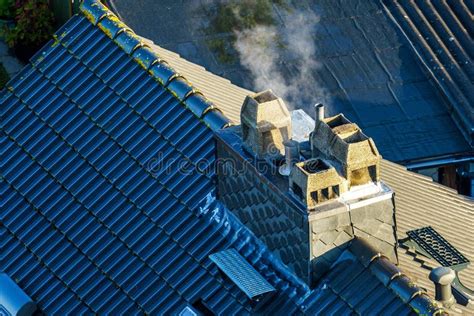 Aerial Shot Of A Smoking Chimney Of A House Stock Image Image Of