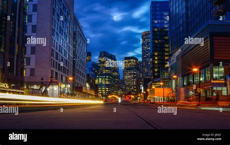 Boston Downtown At Night Ma Stock Photo Alamy