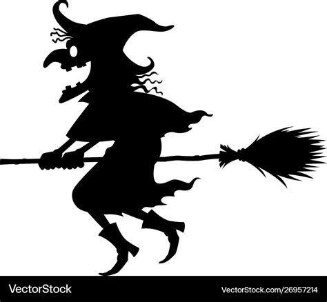 Black Witch Riding A Broom Royalty Free Vector Image