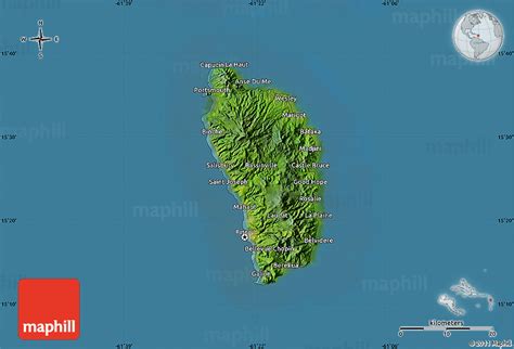 satellite map of dominica semi desaturated land only