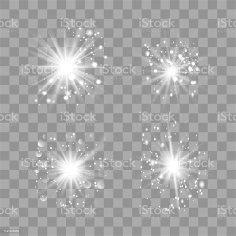 Set Of Glowing Stars Isolated On Transparent Background Vector Stock