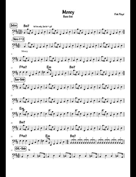 A good bass can make you groove and dance to your feet. Money Pink Floyd Bass sheet music for Bass download free in PDF or MIDI