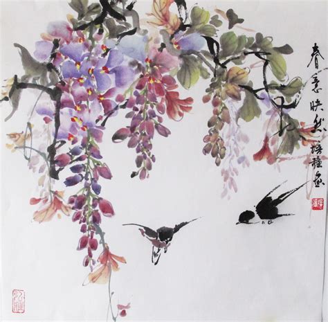 Need something to decorate a spacious wall, ceiling or display. Flower Blossom Wisteria traditional watercolor painting on ...