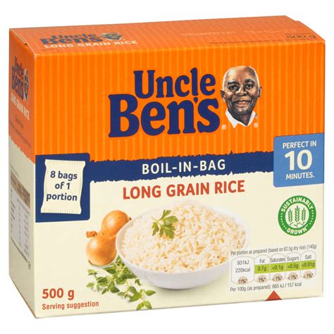 Uncle Bens Boil In Bag Long Grain Rice 8 X 625g 500g
