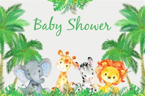 Cute Cartoon Wild Safari Theme Boy Baby Shower Backdrop