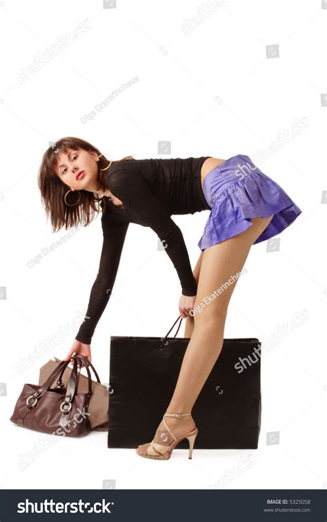 Pretty Longlegged Brunette Mini Skirt Leaning Stock Photo 5325058