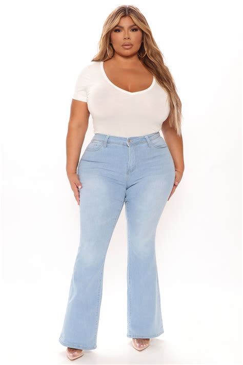 Back On Top Stretch Flare Jeans Light Blue Wash In 2022 Flare Jeans