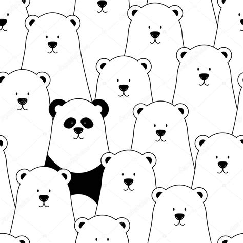 Vector Seamless Pattern With White Polar Bears And Panda Stock Vector