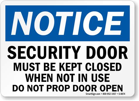 Security Door Must Be Kept Closed Sign Do Not Prop Open Sku S 8874