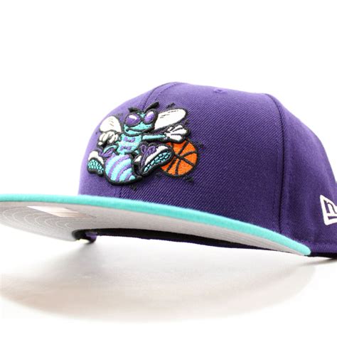 Charlotte Hornets New Era 5950 Fitted Hats Purple Teal Gray Under Bri
