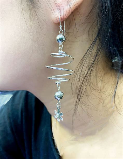 Silver Spiral Drop Earrings Sterling Silver Earrings Artisan Silver