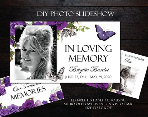 Diy Memorial Photo Slideshow Powerpoint Purple Roses Butterflies
