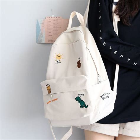 Cyflymder Female Cute Embroidery Backpack Women Harajuku School Bag Teenage Book Ladies Backpack