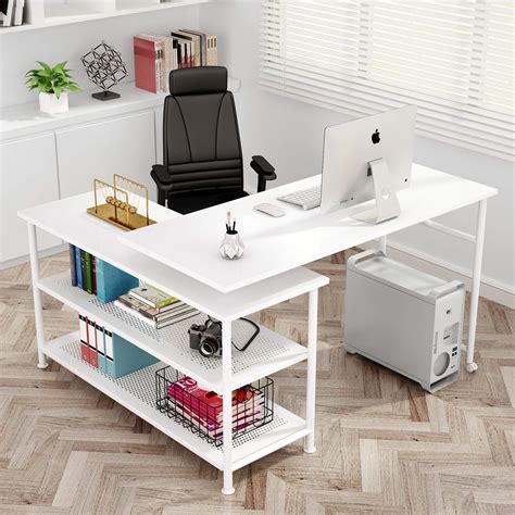 Buy Tribesigns Modern L Shaped Desk With Storage Shelves Rotating