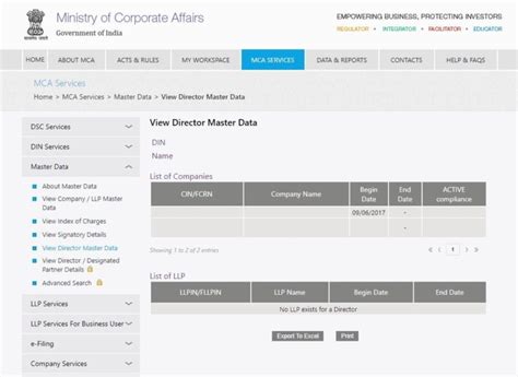 Mca Portal View Director Master Data Learn By Quicko