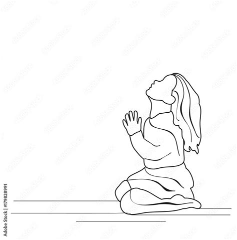 Sketch Of Little Girl Praying Vector Stock Vector Adobe Stock