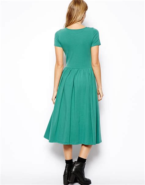 Lyst Asos Midi Skater Dress With Short Sleeves In Green