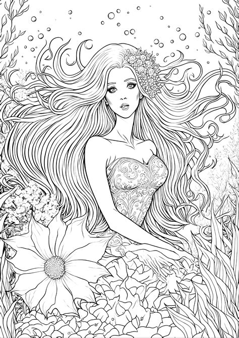 Ultra Realistic Siren Mermaids Adult Coloring Pages Coloring Library