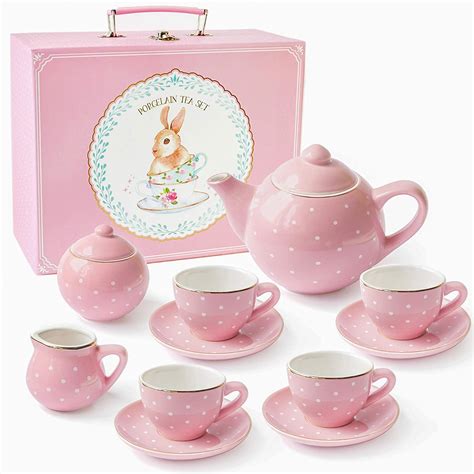 Jewelkeeper Porcelain Tea Set For Little Girls Pink Polka Dot 13