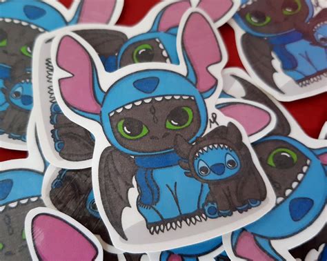 Stitch And Toothless Themed Crossover Sticker Etsy