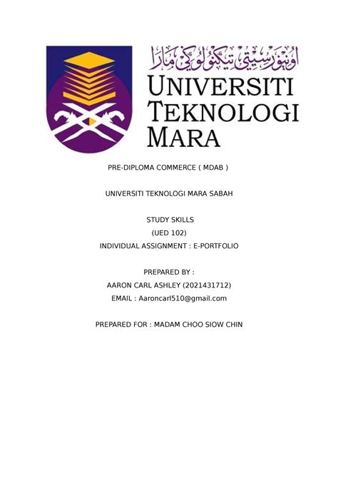 Assignment Mgt PRE DIPLOMA COMMERCE MDAB UNIVERSITI TEKNOLOGI MARA SABAH STUDY SKILLS UED