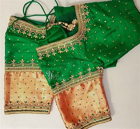 Beautiful Green Color Designer Blouse With Lotus Design Hand Embroidery