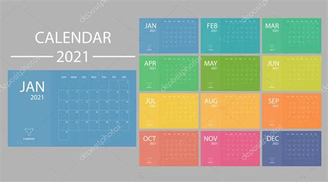 El Calendario 2021 Con Semana Comienza El Domingo Vector De