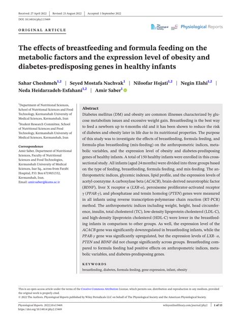 Pdf The Effects Of Breastfeeding And Formula Feeding On The Metabolic Factors And The