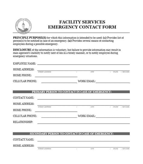 emergency contact forms employee student