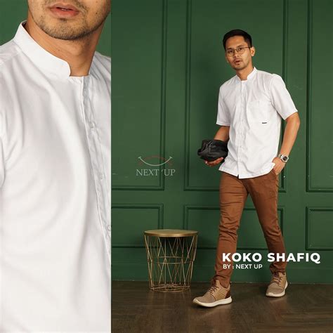 Jual Kemeja Baju Koko Muslim Pria Warna Putih Lengan Pendek Basic