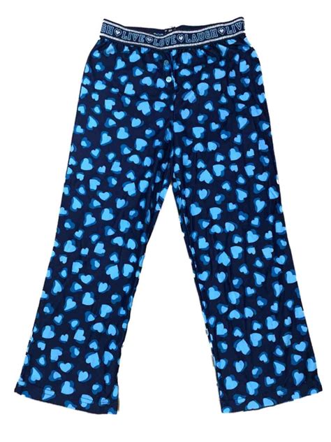 Girls Navy And Light Blue Hearts Soft Sleep Pants Pajama Bottom Sleepwear