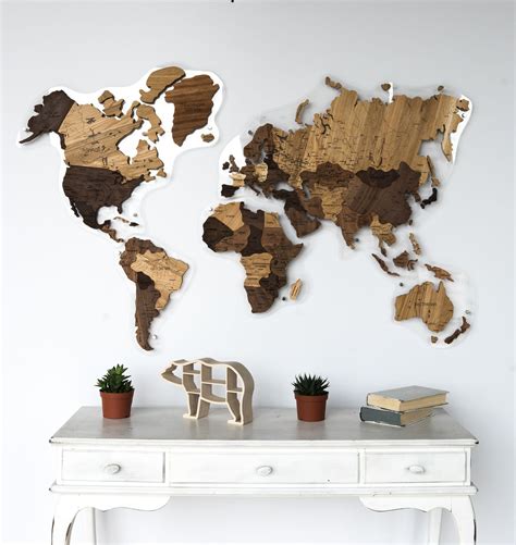 Wooden Wall Map Of The World Colored Map