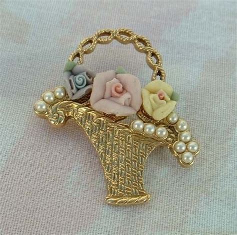 1928 company flower pot brooch pin roses pearls floral jewelry sharon s vintage jewelry