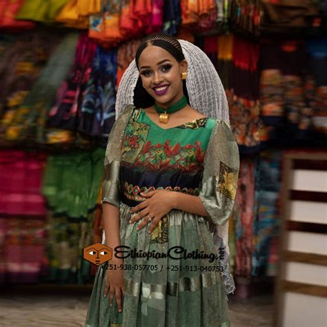Ethiopian Eritrean Habesha Green Chiffon Dress Ph