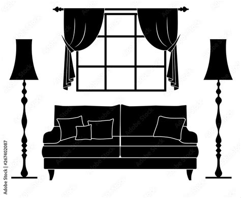Silhouette Of The Interior With Furniture Vector Living Room Stencil