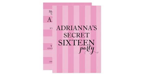 Secret Surprise Sweet Sixteen Party Pink Stripes Card Zazzle