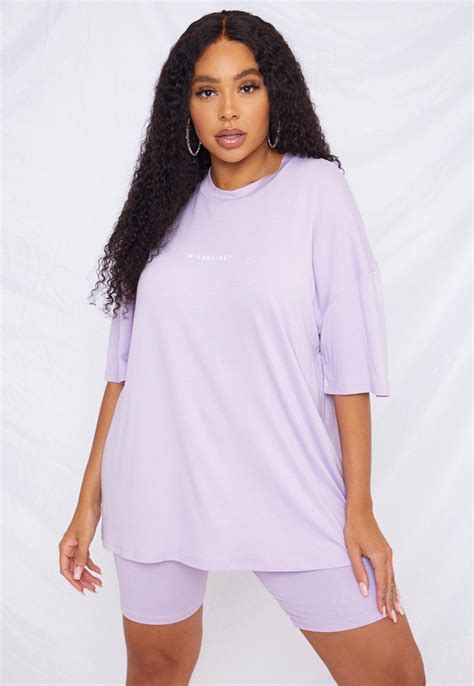 Plus Size Lilac Missguided T Shirt And Biker Shorts Co Ord