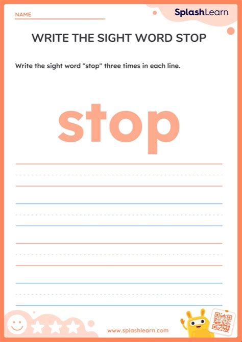 Write The Sight Word Stop Worksheet Ela Worksheets Splashlearn