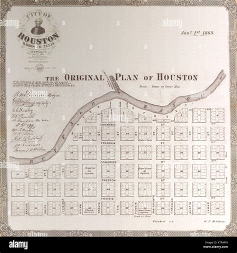 Buffalo Bayou Map 1869 Photograph Of A Reproduction Of A Map Created By