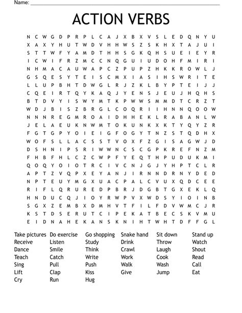 Action Verbs Word Search Wordmint