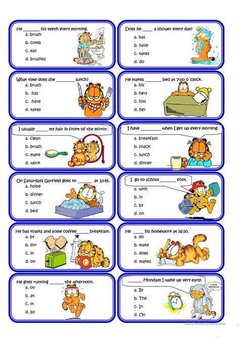 If you're looking for some fun esl activities and games for kids, then you're certainly in the right place. Present simple and Routine Speaking Cards worksheet - Free ...