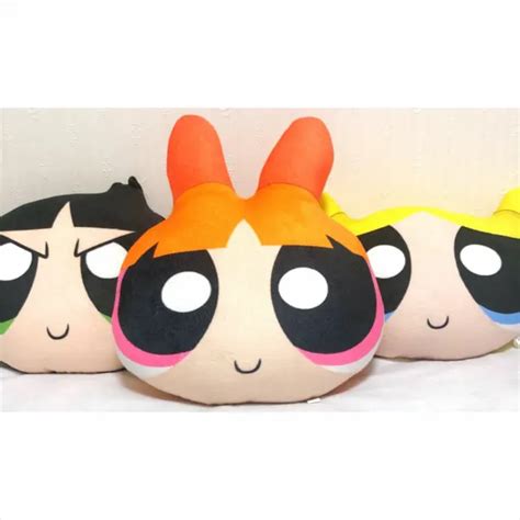 the powerpuff girls blossom bubbles buttercup face cushion set anime plush doll 102 87 picclick