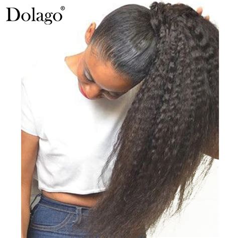 Kinky Straight Ponytail For Women Natural Coarse Yaki Remy Hair 1 Piece